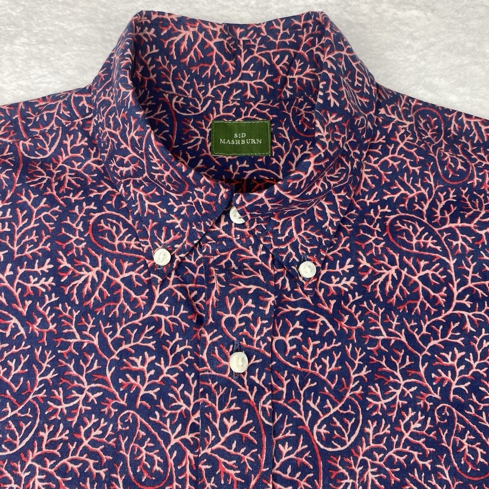 Sid Mashburn Short Sleeve 1/2 Button Shirt Mens Medium Pink-Red/Blue Print